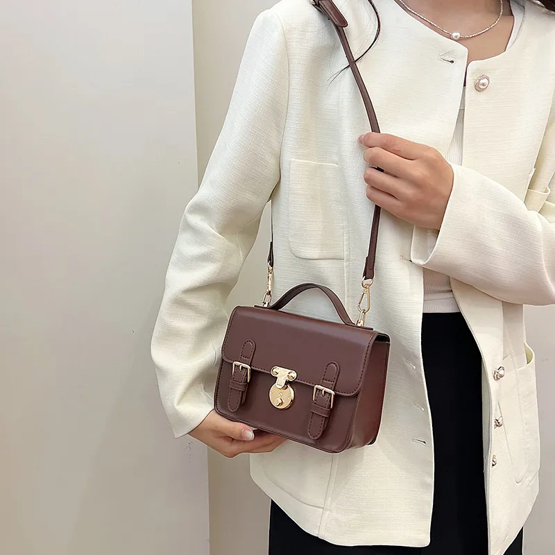 Dusen Kangaroo PU Crossbody Handbag Women's White/Black/Brown-15