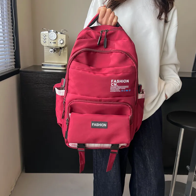 Dusen Kangaroo Nylon Backpack Unisex Black/Pink/Red/Green/Blue-11