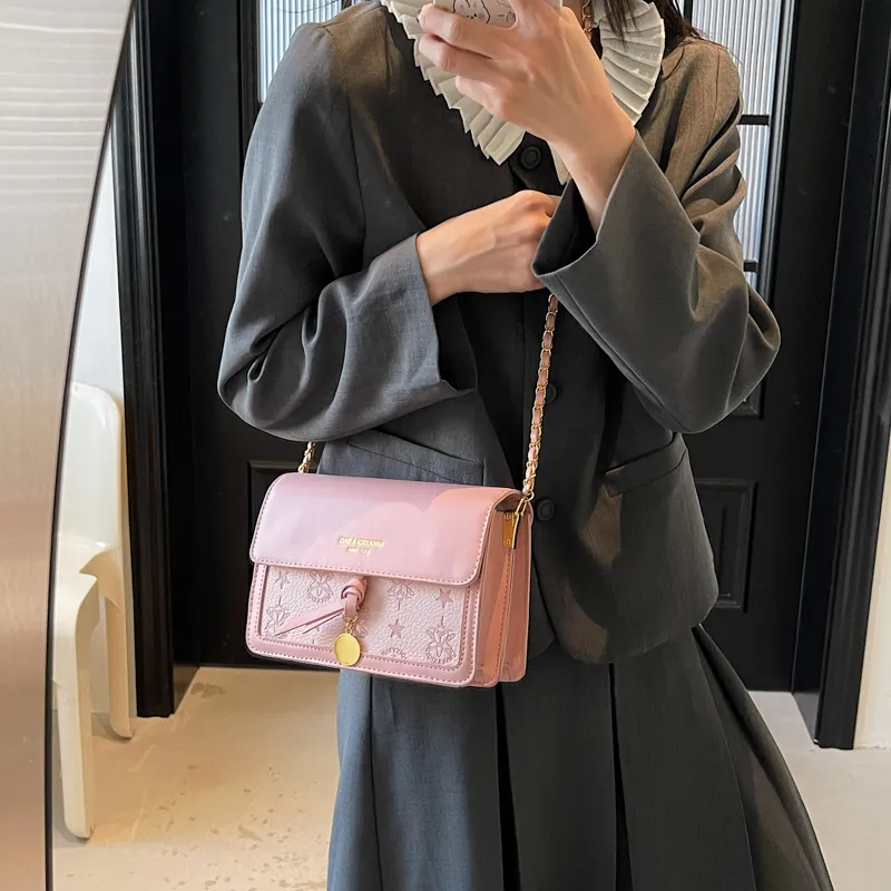 Dusen Kangaroo PU Crossbody Bag Women's Black/Ecru/Pink-16