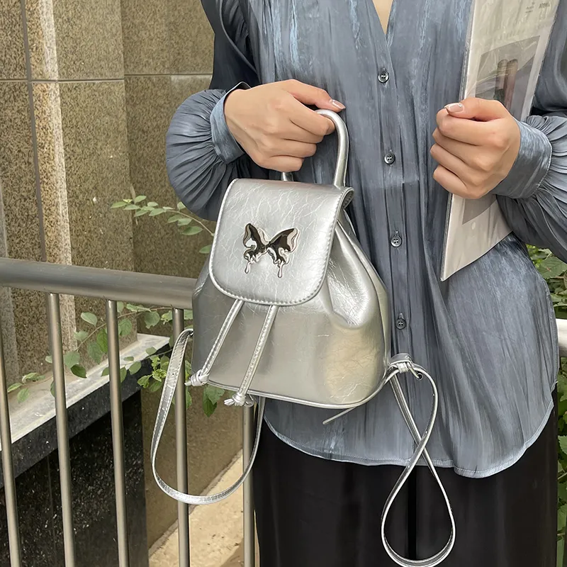 Dusen Kangaroo PU Backpack Women's Silver/Black/Gold/Ecru-3