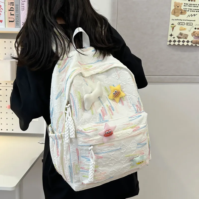 Dusen Kangaroo Nylon Backpack Women's White/Black/Pink/Sky Blue/Yellow-3