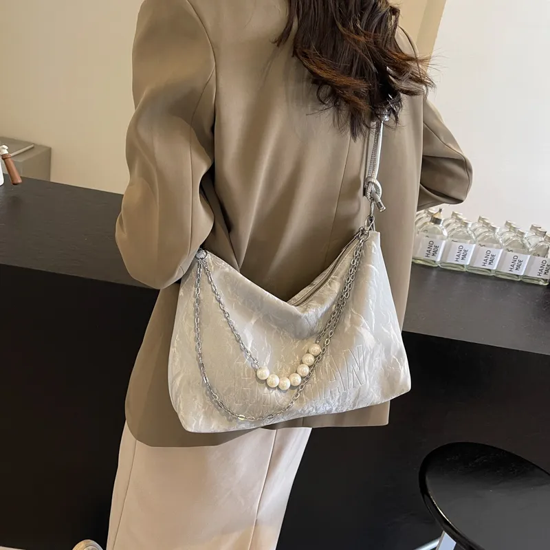 Dusen Kangaroo PU Tote Bag, Shoulder Bag Regular Women's Ecru/Silver/Black/Green-11