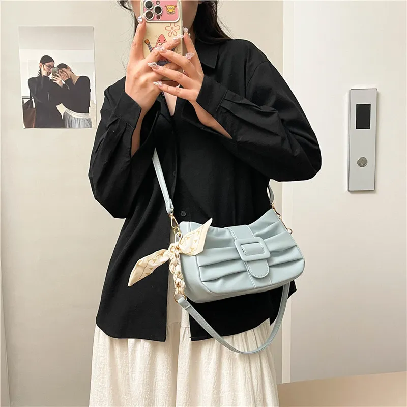 Dusen Kangaroo PU Shoulder Bag Women's White/Black/Ecru/Khaki/Blue/Pink-23