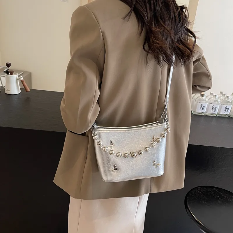 Dusen Kangaroo PU Shoulder Bag, Crossbody Bag, Handbag Unisex Ecru/Silver/Black/Burgundy-6