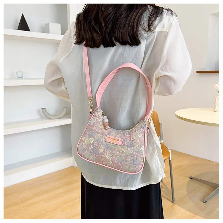 Dusen Kangaroo Canvas Crossbody Portable Dumpling Bag Shoulder Bag Trumpets Women's Blue/Purple/Pink-13