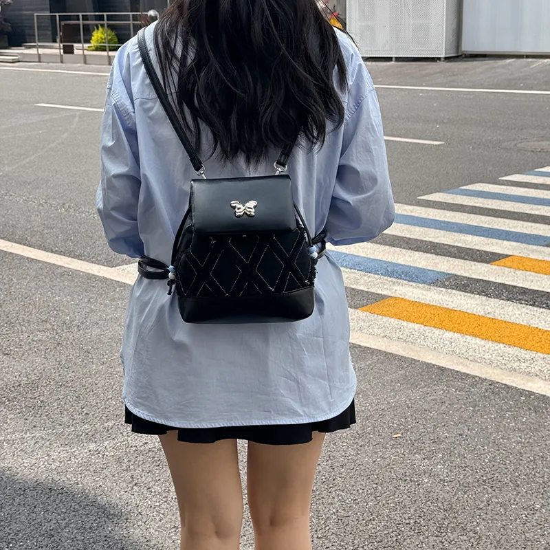 Dusen Kangaroo PU Small Backpack Regular Women's White Black Blue Pink-8