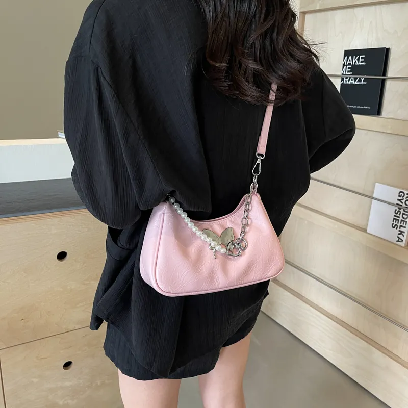 Dusen Kangaroo PU Shoulder Bag, Crossbody Bag Regular Women's Silver/Black/Pink/Ecru-24