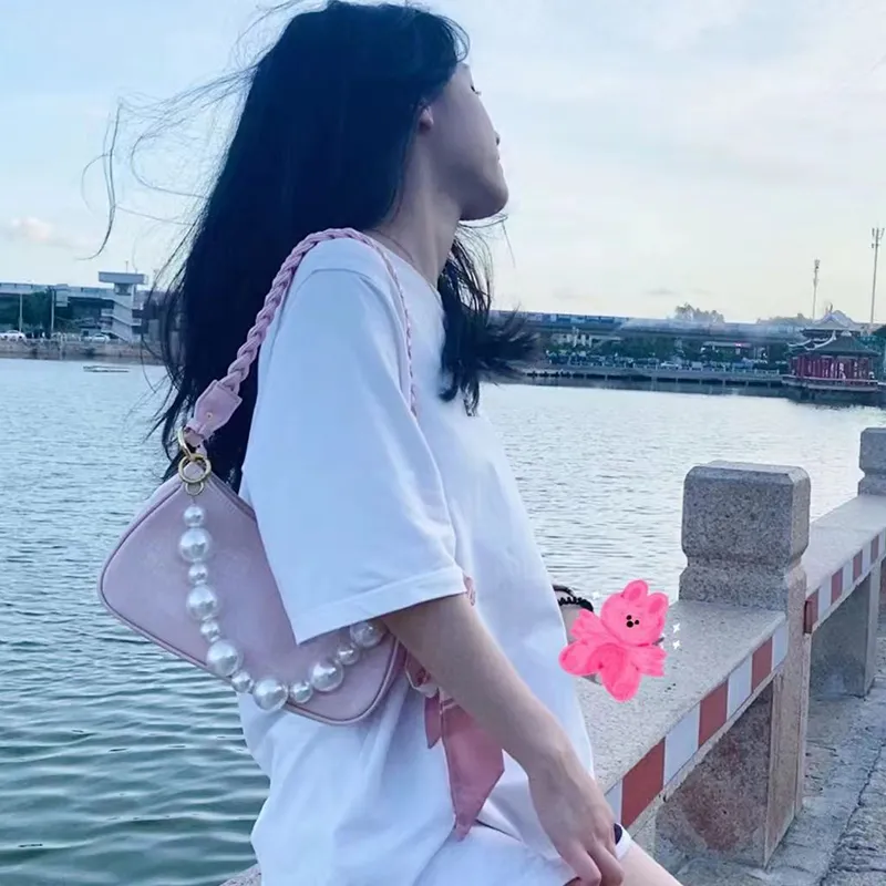 Dusen Kangaroo PU Shoulder Bag Regular Women's White/Pink-3