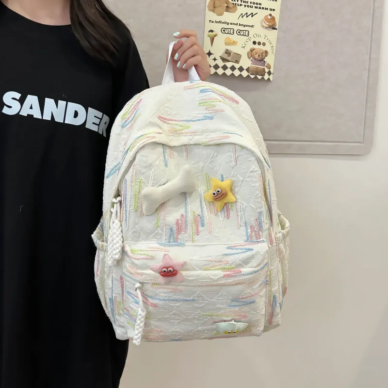 Dusen Kangaroo Nylon Backpack Women's White/Black/Pink/Sky Blue/Yellow-1