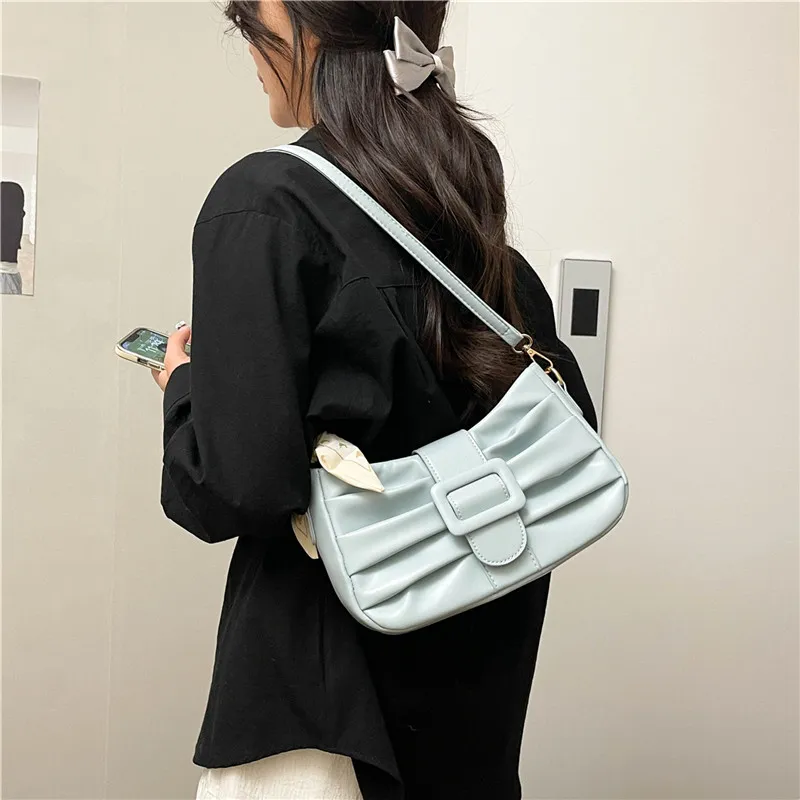 Dusen Kangaroo PU Shoulder Bag Women's White/Black/Ecru/Khaki/Blue/Pink-25