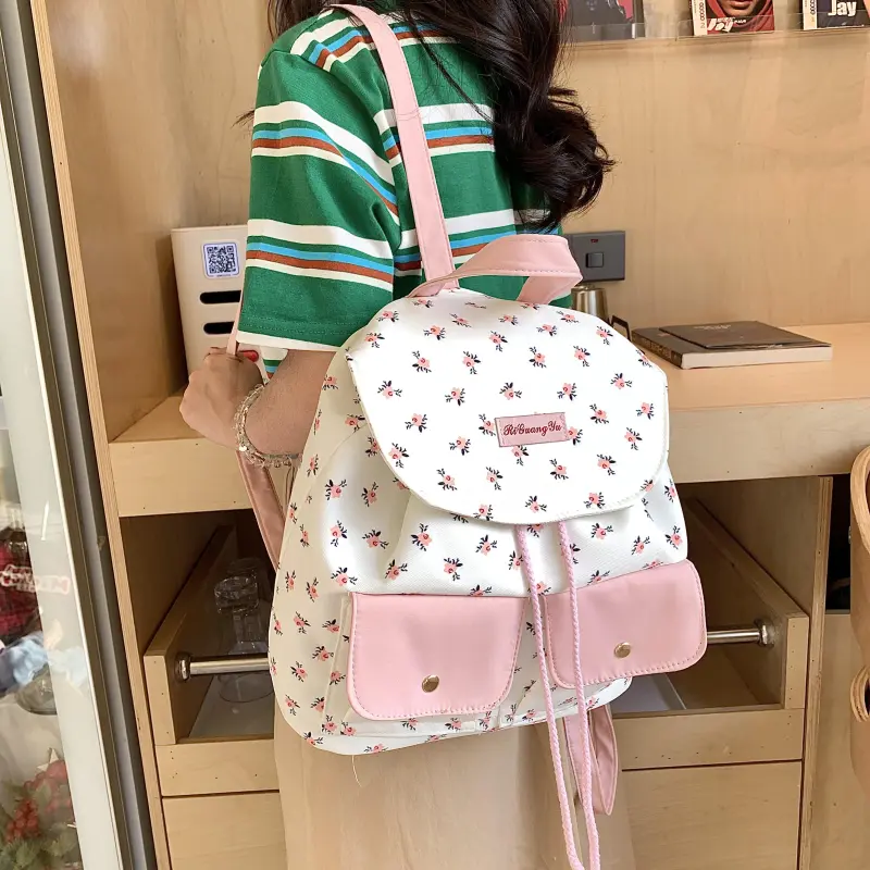 Dusen Kangaroo Nylon Backpack Regular Women's Pink-3