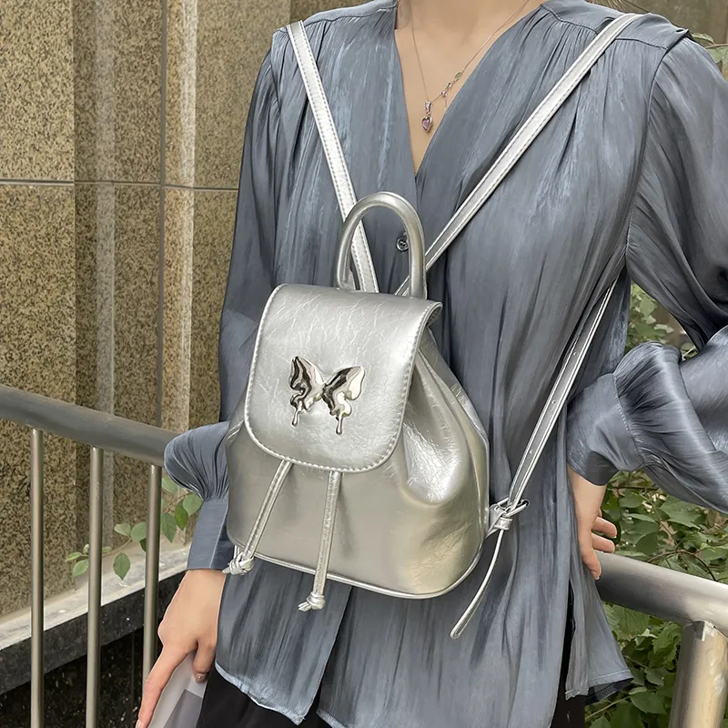 Dusen Kangaroo PU Backpack Women's Silver/Black/Gold/Ecru-2