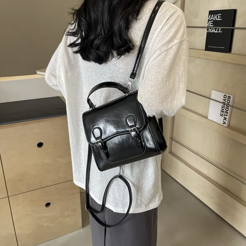 Dusen Kangaroo PU One Shoulder Portable Backpack Women's White/Silver/Burgundy/Black-18