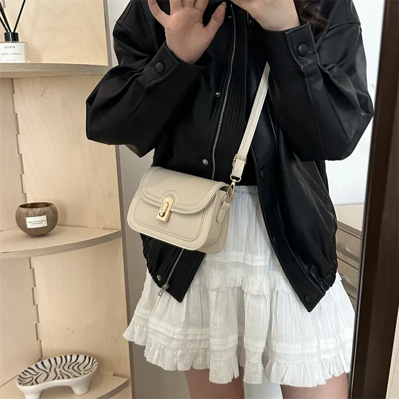 Dusen Kangaroo PU Small Square Bag, Crossbody Bag Regular Women's White/Black/Brown-5