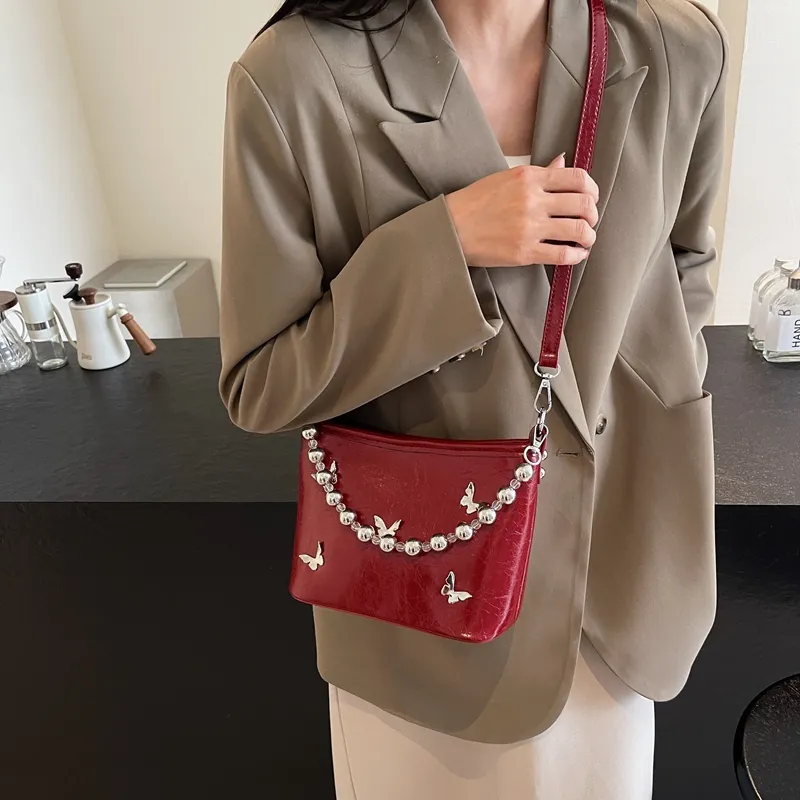 Dusen Kangaroo PU Shoulder Bag, Crossbody Bag, Handbag Unisex Ecru/Silver/Black/Burgundy-20