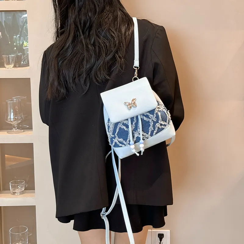 Dusen Kangaroo PU Small Backpack Regular Women's White Black Blue Pink-12