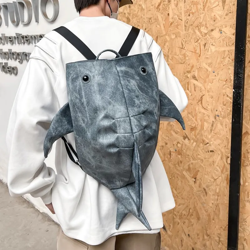 Dusen Kangaroo Denim Backpack Unisex Light Gray/Dark Gray/Blue/Coffee-7