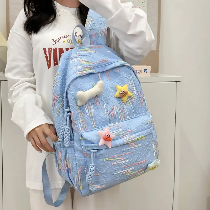 Dusen Kangaroo Nylon Backpack Women's White/Black/Pink/Sky Blue/Yellow-20