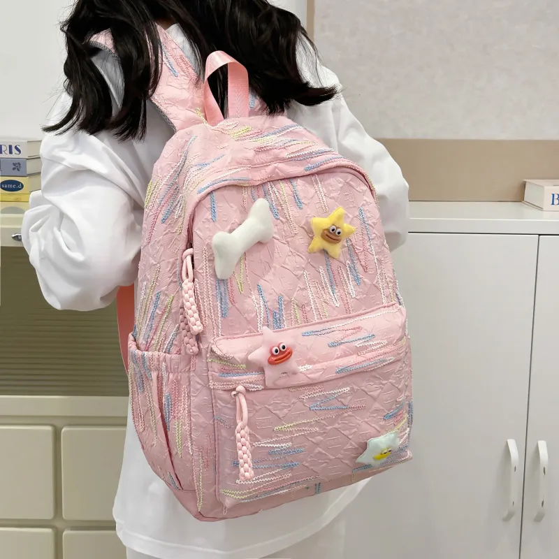 Dusen Kangaroo Nylon Backpack Women's White/Black/Pink/Sky Blue/Yellow-10