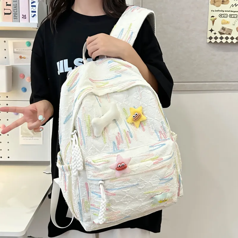 Dusen Kangaroo Nylon Backpack Women's White/Black/Pink/Sky Blue/Yellow-6