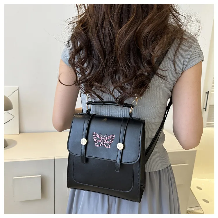 Dusen Kangaroo PU Backpack Regular Women's Black/White/Silver-1