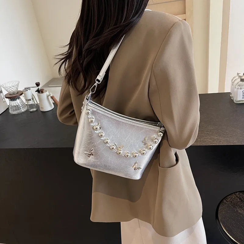 Dusen Kangaroo PU Shoulder Bag, Crossbody Bag, Handbag Unisex Ecru/Silver/Black/Burgundy-7