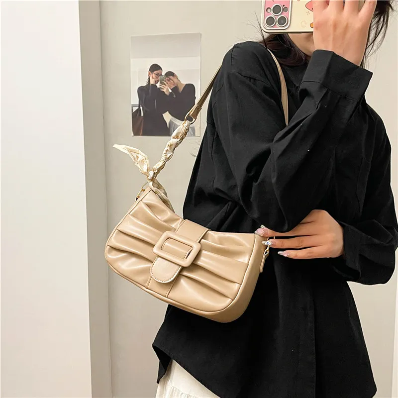 Dusen Kangaroo PU Shoulder Bag Women's White/Black/Ecru/Khaki/Blue/Pink-20