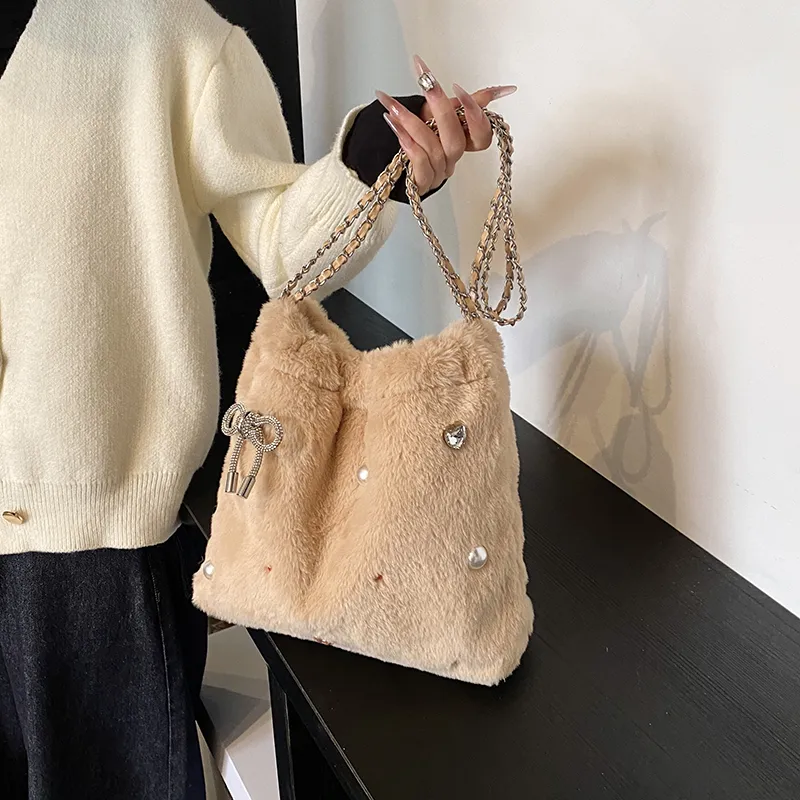 Dusen Kangaroo Plush Portable Crossbody Bag, Shoulder Bag Women's Ecru/Gray/Black/Khaki-23