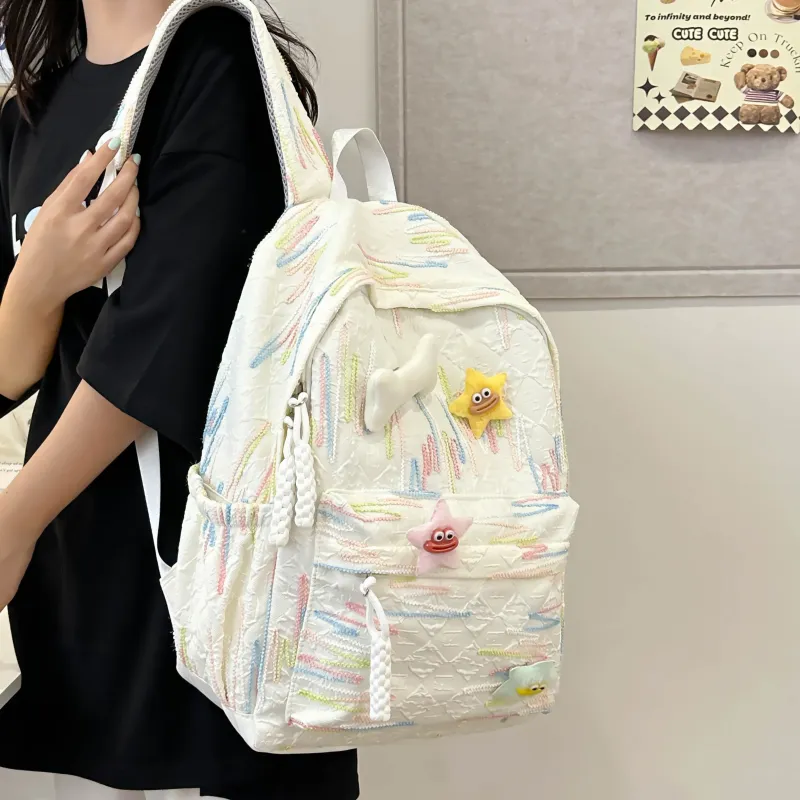 Dusen Kangaroo Nylon Backpack Women's White/Black/Pink/Sky Blue/Yellow-5