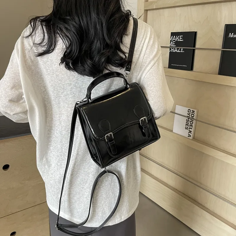 Dusen Kangaroo PU One Shoulder Portable Backpack Women's White/Silver/Burgundy/Black-16