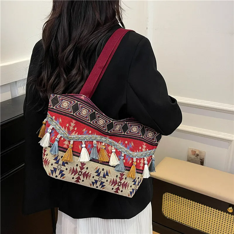 Dusen Kangaroo Canvas Bag, Shoulder Bag Women's Red/Brown/Blue-3