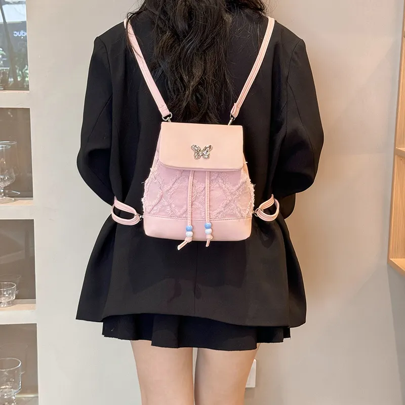 Dusen Kangaroo PU Small Backpack Regular Women's White Black Blue Pink-18