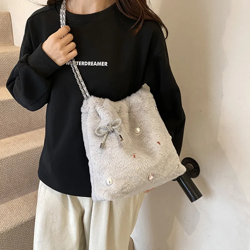Dusen Kangaroo Plush Portable Crossbody Bag, Shoulder Bag Women's Ecru/Gray/Black/Khaki-13