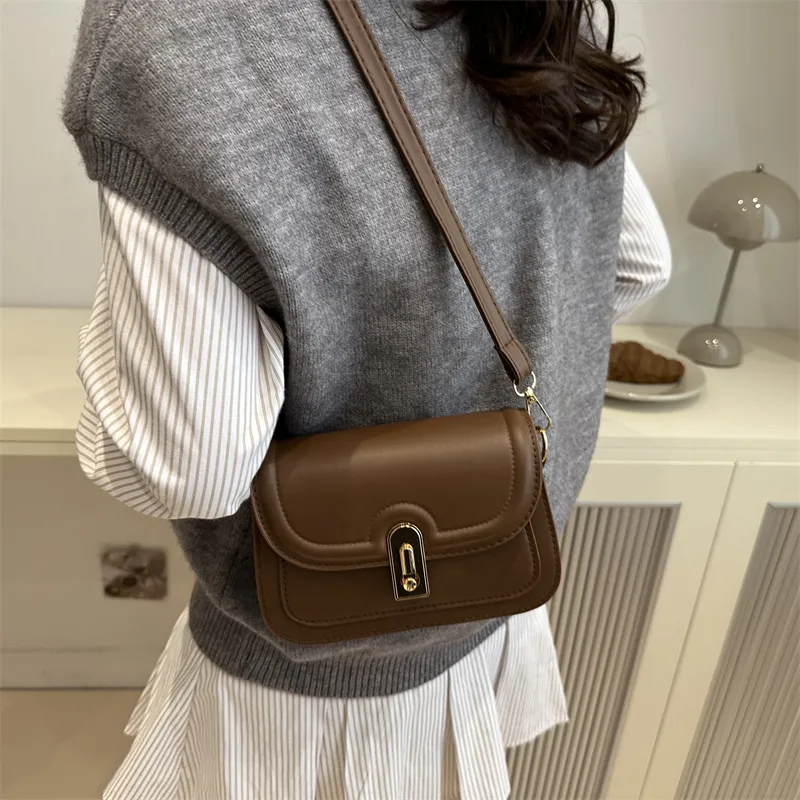 Dusen Kangaroo PU Small Square Bag, Crossbody Bag Regular Women's White/Black/Brown-22