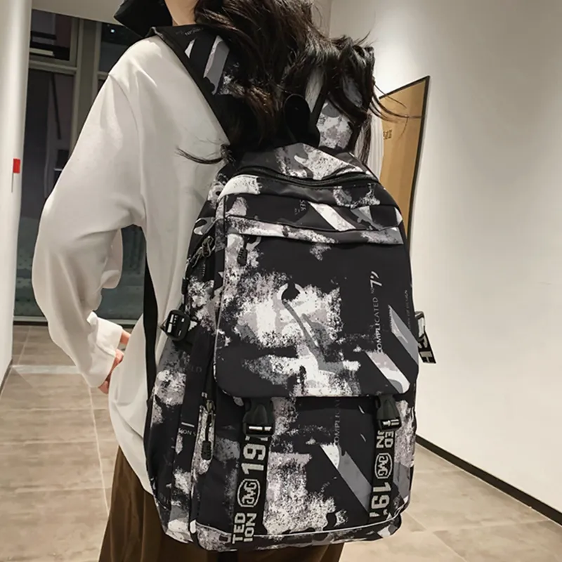 Dusen Kangaroo Nylon Backpack Unisex Gray/Black/White/Blue-2