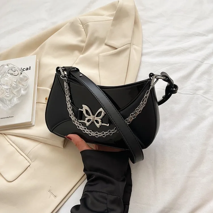 Dusen Kangaroo PU Versatile Chain Shoulder Bag Regular Unisex White/Silver/Black/Brown-9