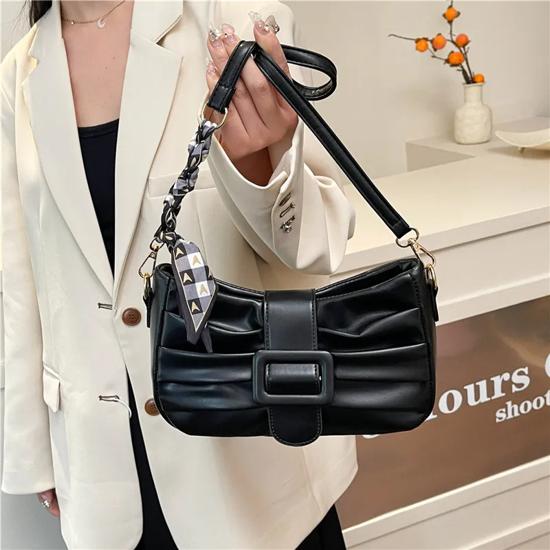 Dusen Kangaroo PU Shoulder Bag Women's White/Black/Ecru/Khaki/Blue/Pink-15