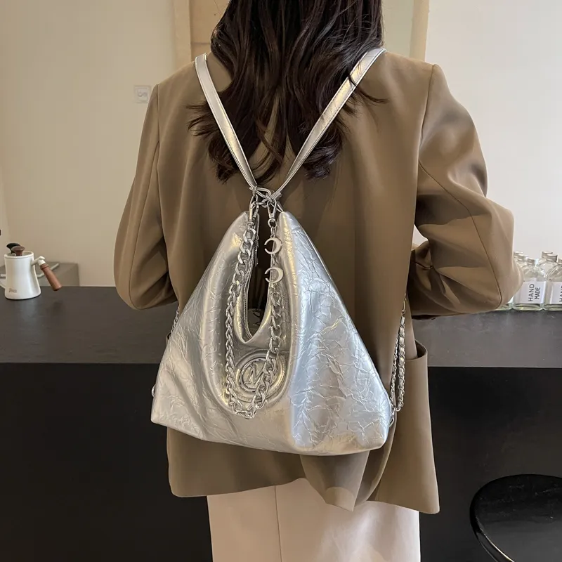 Dusen Kangaroo PU Shoulder Bag, Crossbody Bag Unisex Ecru/Silver/Black/Brown-15