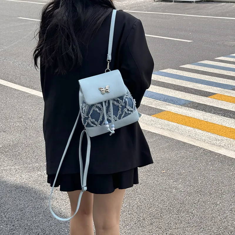 Dusen Kangaroo PU Small Backpack Regular Women's White Black Blue Pink-16