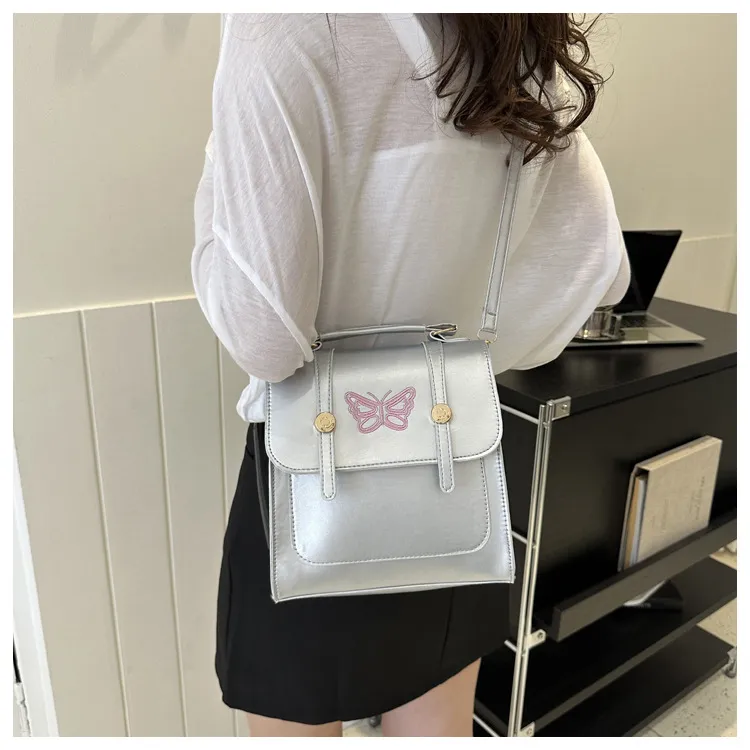 Dusen Kangaroo PU Backpack Regular Women's Black/White/Silver-13