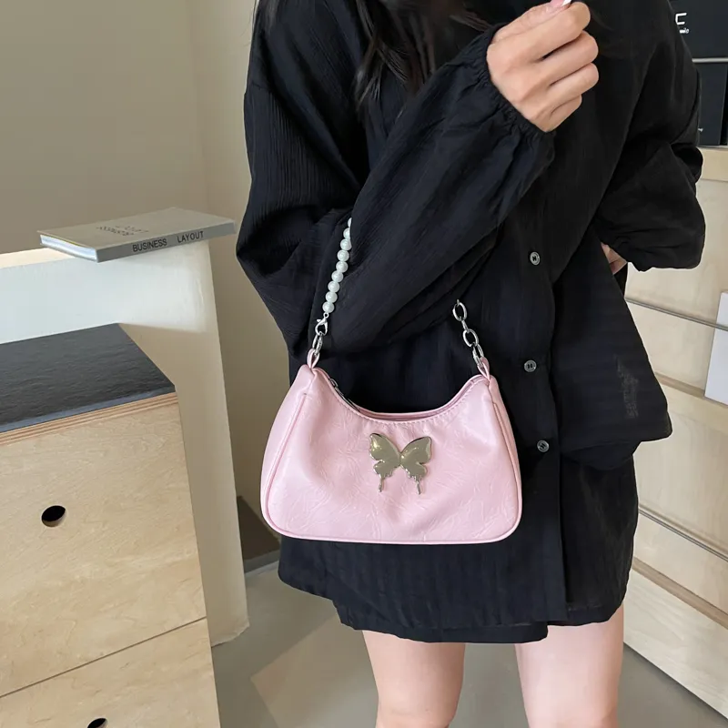 Dusen Kangaroo PU Shoulder Bag, Crossbody Bag Regular Women's Silver/Black/Pink/Ecru-28