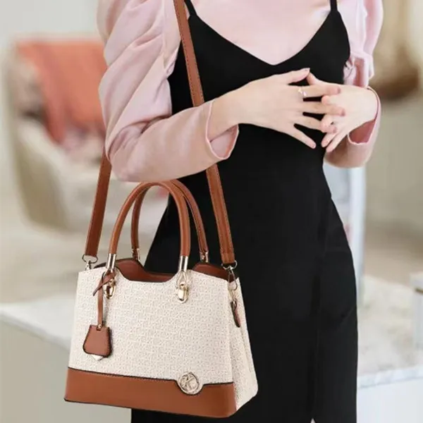 Dusen Kangaroo PU Crossbody Bag, One Shoulder Handbag Women's White/Khaki/Black-1
