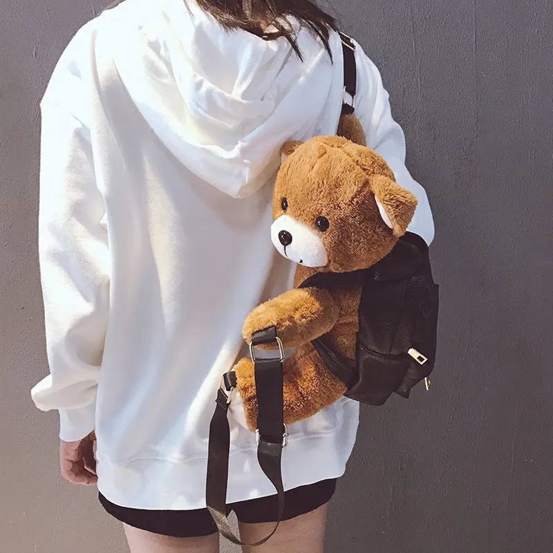 Dusen Kangaroo Plush With PU Backpack Regular Women's Light Brown-1