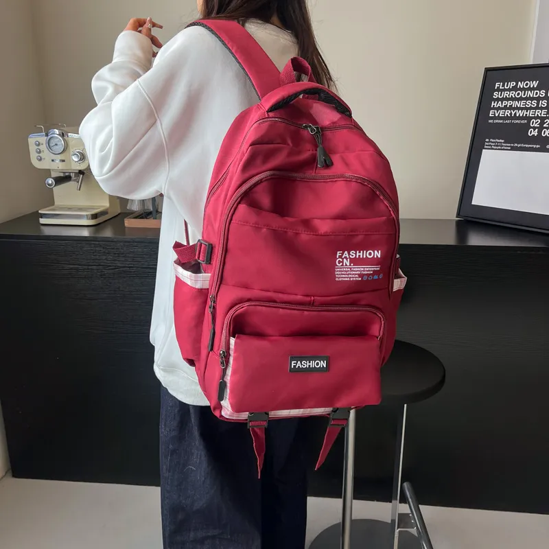 Dusen Kangaroo Nylon Backpack Unisex Black/Pink/Red/Green/Blue-14
