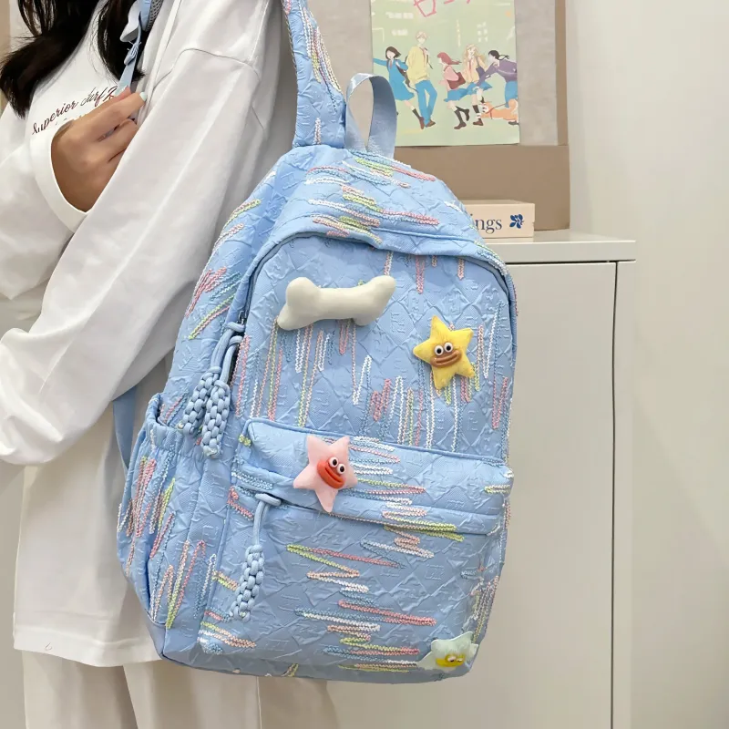 Dusen Kangaroo Nylon Backpack Women's White/Black/Pink/Sky Blue/Yellow-19