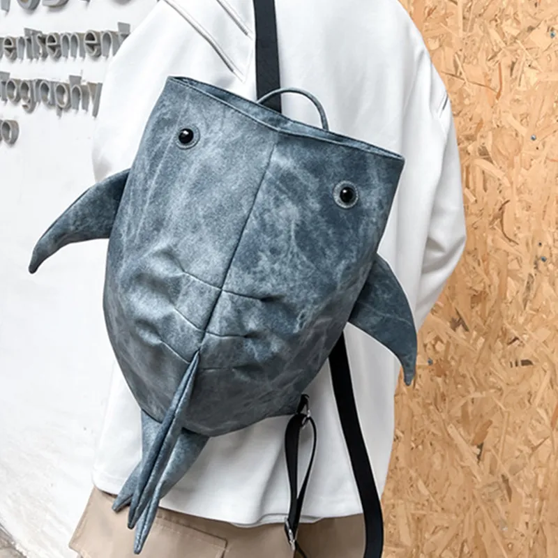 Dusen Kangaroo Denim Backpack Unisex Light Gray/Dark Gray/Blue/Coffee-8
