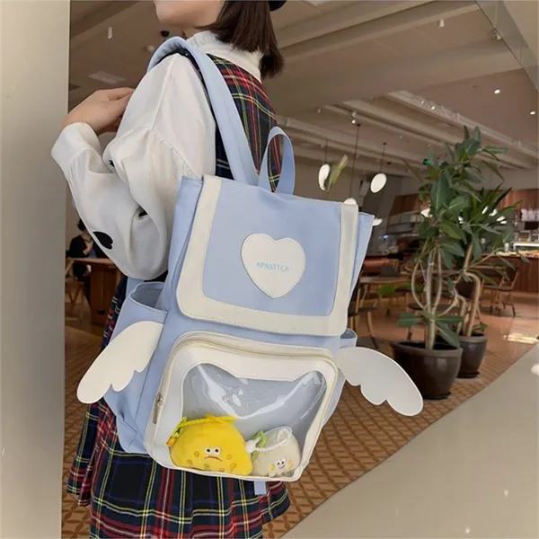 Dusen Kangaroo Nylon With PVC Backpack Regular Unisex Black/Pink/Light Blue/Yellow-9