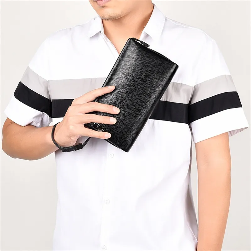 Dusen Kangaroo Cow Leather Clutch Regular Men's Black/Brown-2