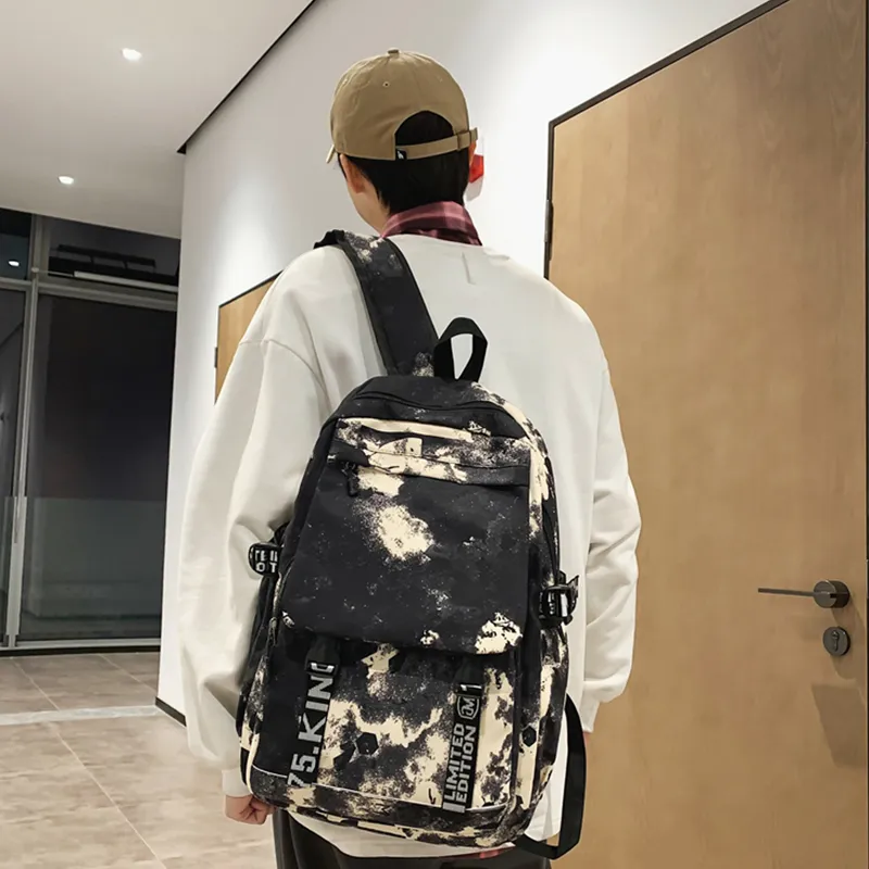 Dusen Kangaroo Nylon Backpack Unisex Gray/Black/White/Blue-10