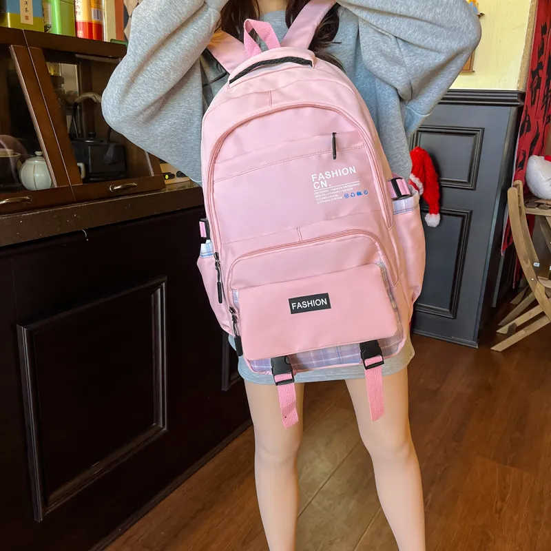 Dusen Kangaroo Nylon Backpack Unisex Black/Pink/Red/Green/Blue-9